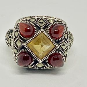 Garnet, Citrine & Marcasite 925 Ring size 7.5